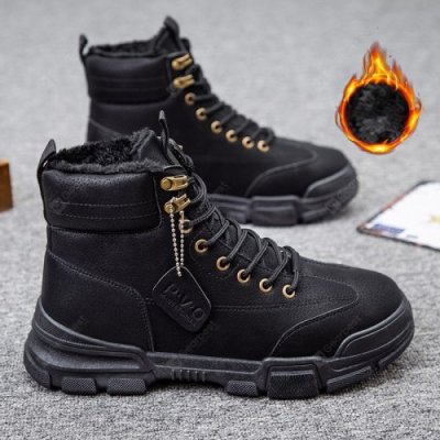 Retro Style Men's Tooling Boots Trend Warm High-top Cotton Shoes