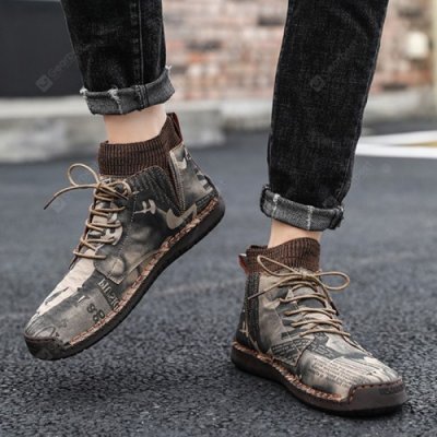 Men's Retro Print Casual Shoes Durable Lace Up Shoes